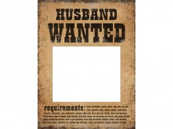 Plakát s nápisem Husband Wanted - hledá se manžel.