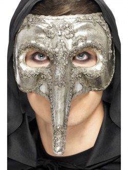 Benátská maska Nos - deluxe stříbrná